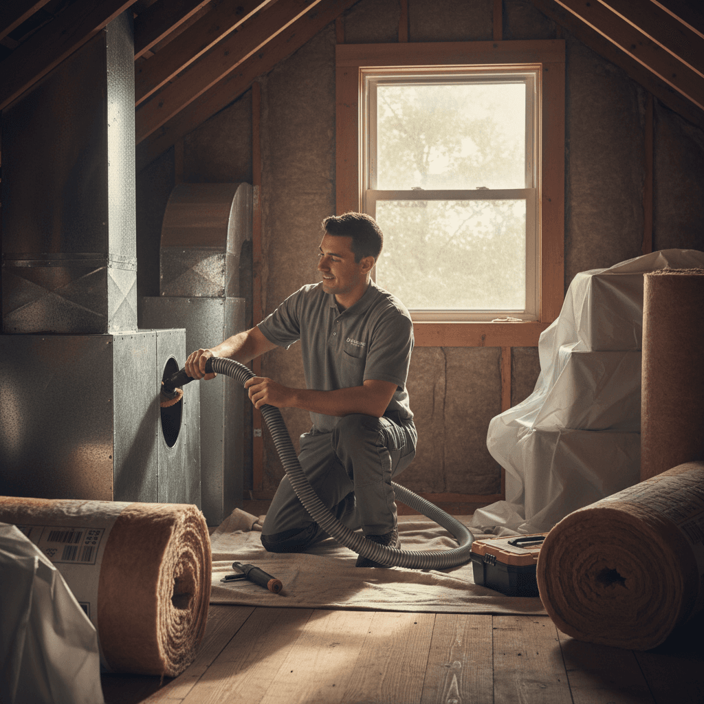 Professional duct cleaning service inside residential attic