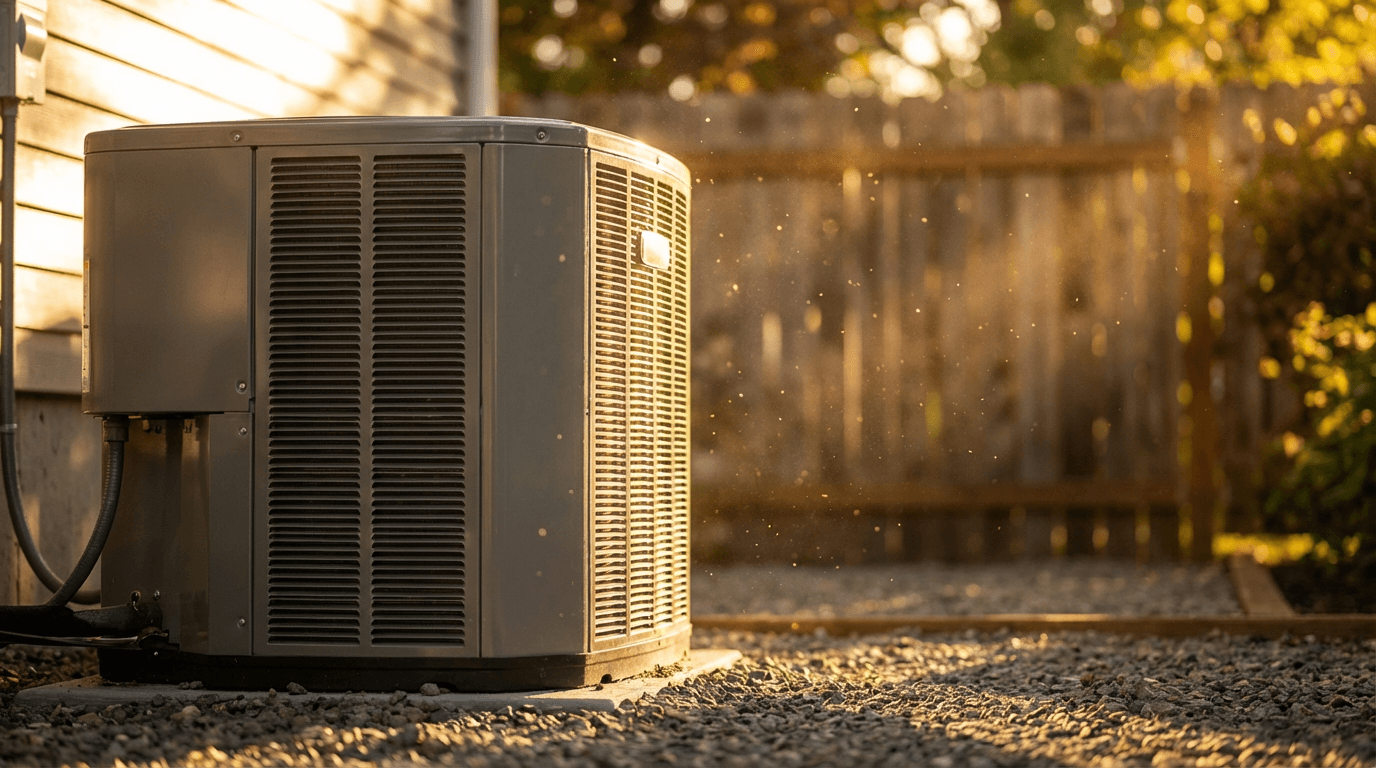 Outdoor heat pump unit installed on residential home